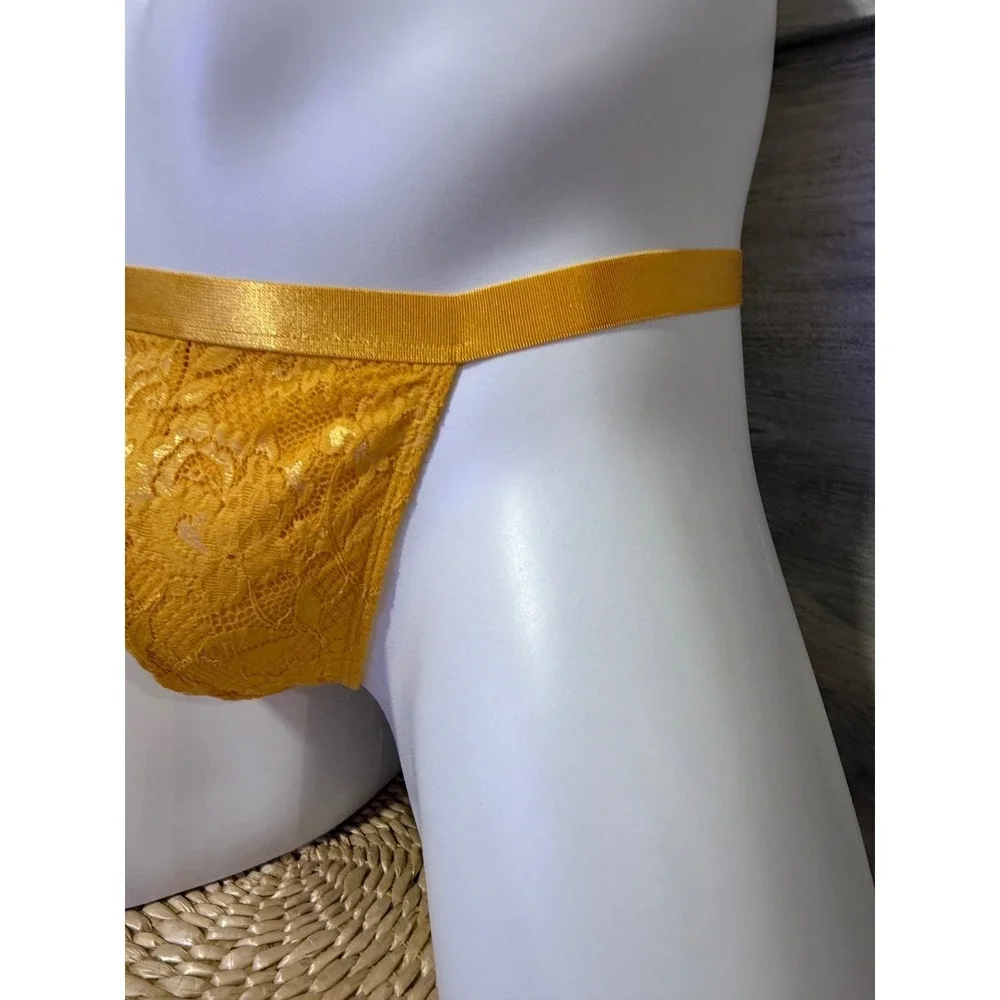 Cosabella Men's Lace Thong Brief Taaja  Mango Yellow Luxury Italian Lace Size L‎